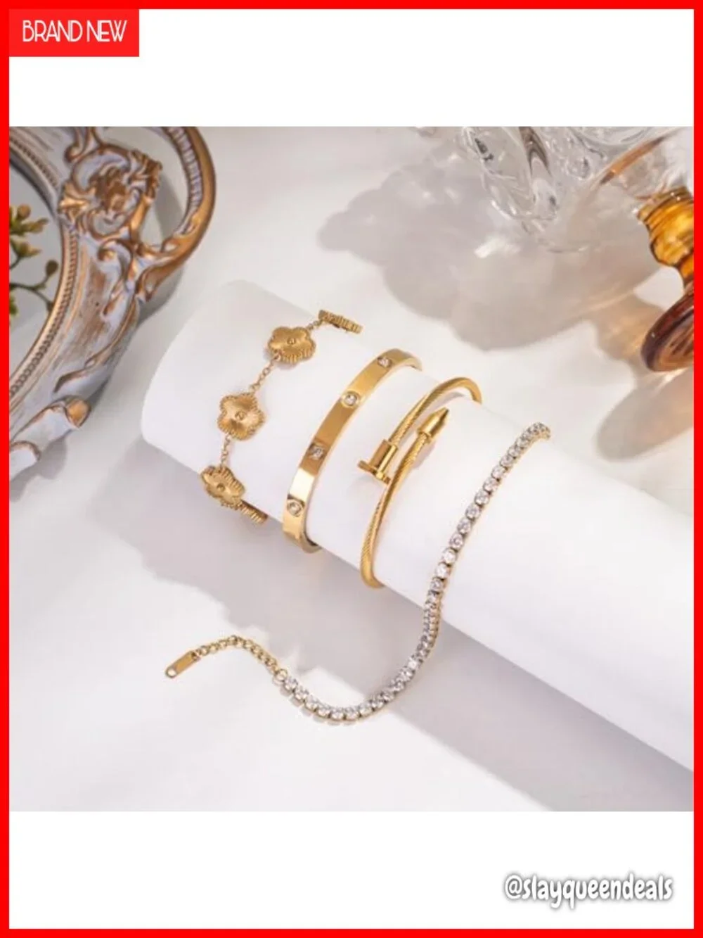 Stackable Bangle Bracelet Set 4Pcs 18K Gold Plated Tennis Non Tarnish